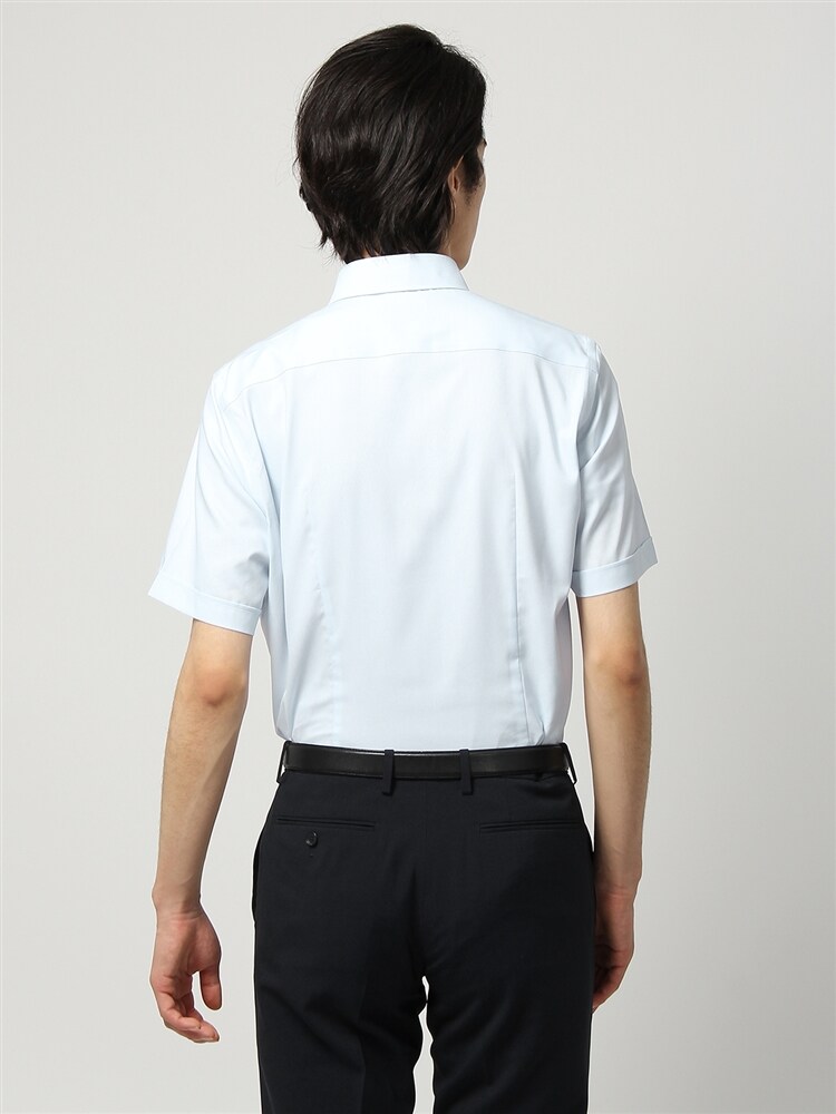 ワイシャツ／半袖／形態安定／COOL MAX／ボタンダウンカラー／織柄／FIT／ドレスシャツ2 ブルー ワイシャツ