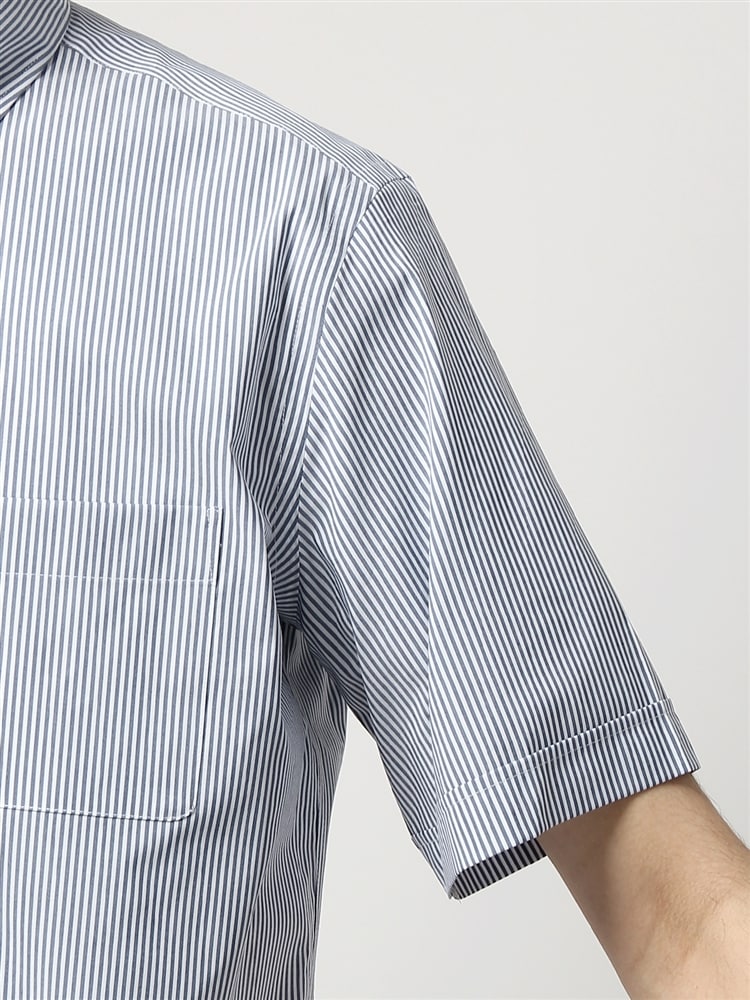 ワイシャツ／半袖／形態安定／COOL MAX／ボタンダウンカラー／ストライプ／FIT／ドレスシャツ5 半袖 ドレスシャツ
