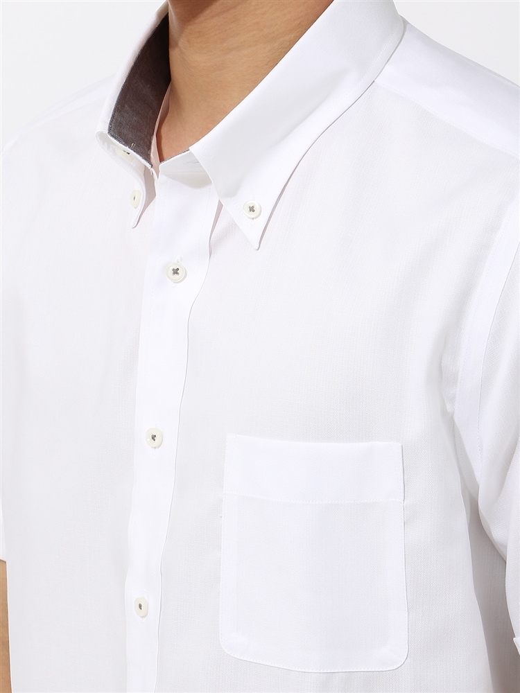 ワイシャツ／半袖／形態安定／COOL MAX／ボタンダウンカラー／ヘリンボーン／FIT／ドレスシャツ4 ワイシャツ ホワイト