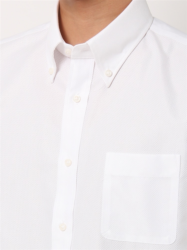 ワイシャツ／半袖／形態安定／COOL MAX／ボタンダウンカラー／織柄／FIT／ドレスシャツ4 ワイシャツ スリム