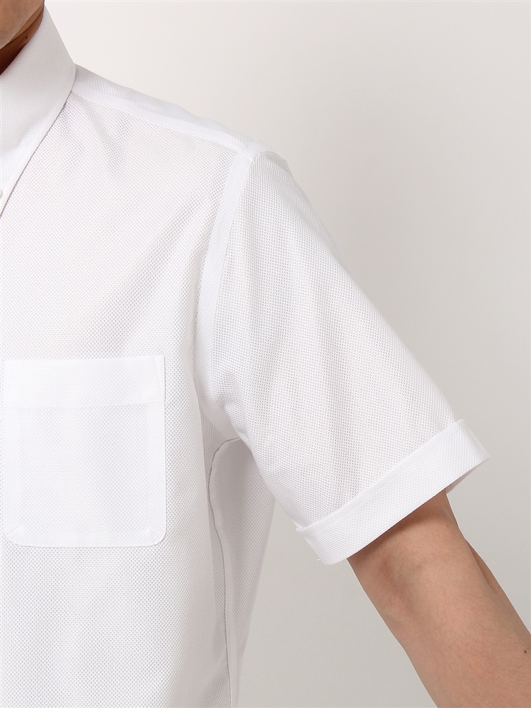 ワイシャツ／半袖／形態安定／COOL MAX／ボタンダウンカラー／織柄／FIT／ドレスシャツ5 ワイシャツ ホワイト