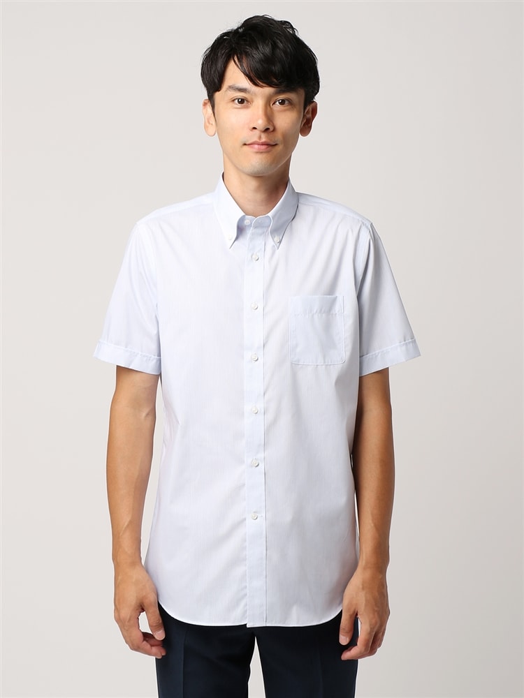 【ホワイト】(M)【超形態安定】 ボタンダウン 半袖 形態安定 ワイシャツ