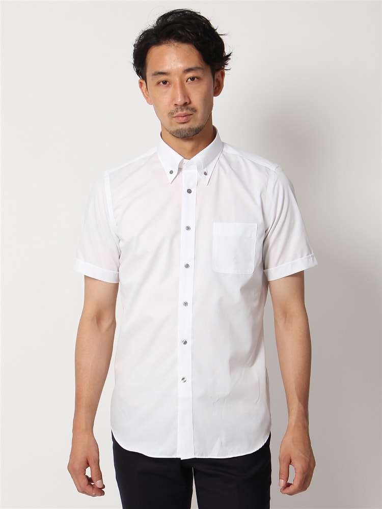 ワイシャツ／半袖／形態安定／マイターカラー／織柄／FIT／ドレスシャツ3 ワイシャツ ホワイト