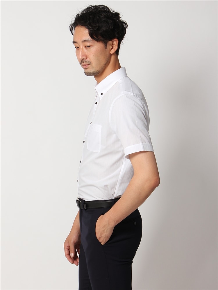 ワイシャツ／半袖／形態安定／マイターカラー／ストライプ／FIT／ドレスシャツ1