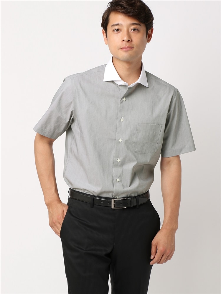 ワイシャツ／半袖／形態安定／COOL MAX／クレリックカラー／織柄／BASIC／ドレスシャツ0 形態安定 ワイシャツ