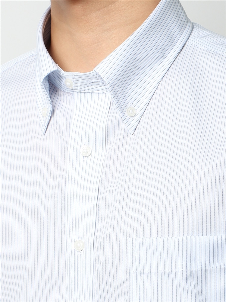ワイシャツ／半袖／形態安定／ボタンダウンカラー／ストライプ／BASIC／ドレスシャツ4 イージーケア シャツ