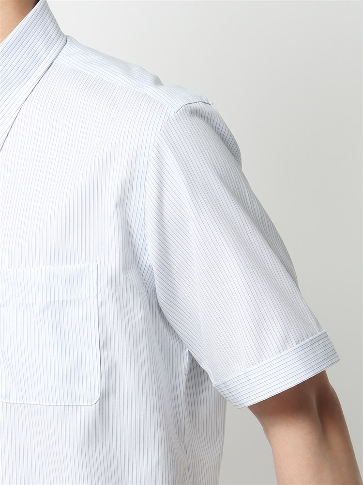 ワイシャツ／半袖／形態安定／ボタンダウンカラー／ストライプ／BASIC／ドレスシャツ5 ストライプ ブルー