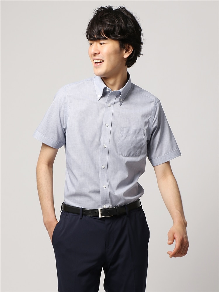 ワイシャツ／半袖／形態安定／ボタンダウンカラー／チェック／BASIC／ドレスシャツ0 形態安定 ワイシャツ