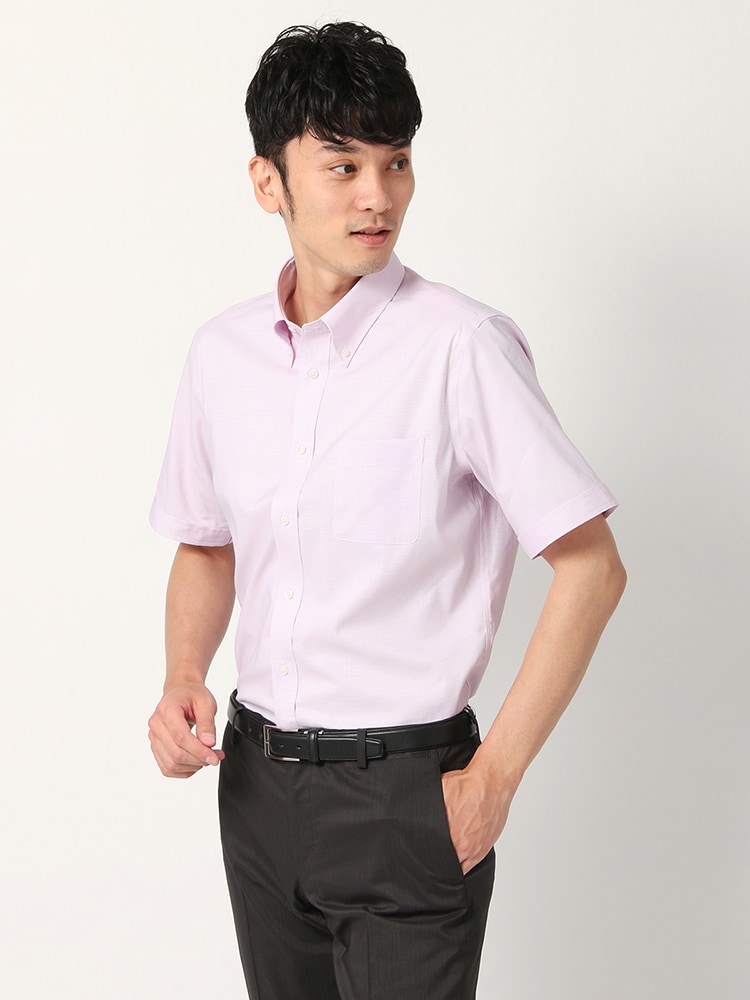 ワイシャツ／半袖／形態安定／COOL MAX／ボタンダウンカラー／織柄／FIT／ドレスシャツ0 ワイシャツ 長袖