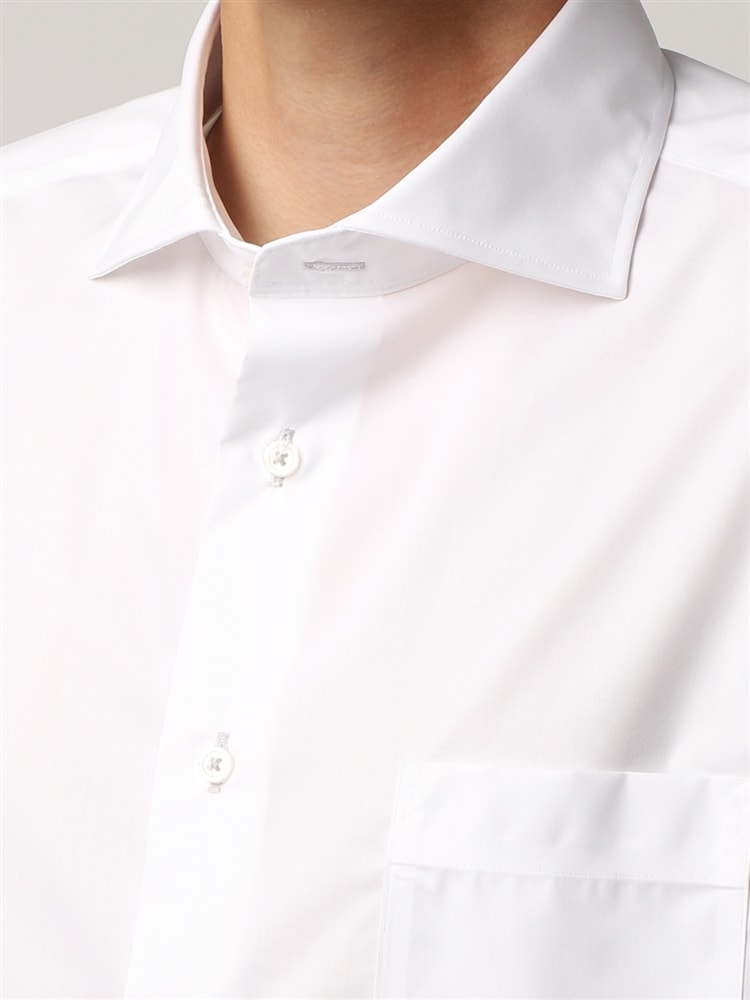 ワイシャツ／半袖／形態安定／ホリゾンタルカラー／無地／FIT／ドレスシャツ4 ワイシャツ ホワイト