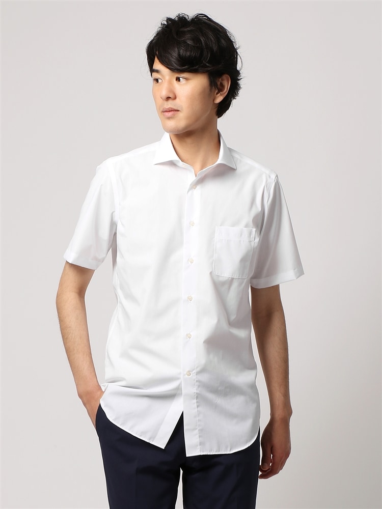 ワイシャツ／半袖／形態安定／ホリゾンタルカラー／無地／FIT／ドレスシャツ3 ワイシャツ ホワイト