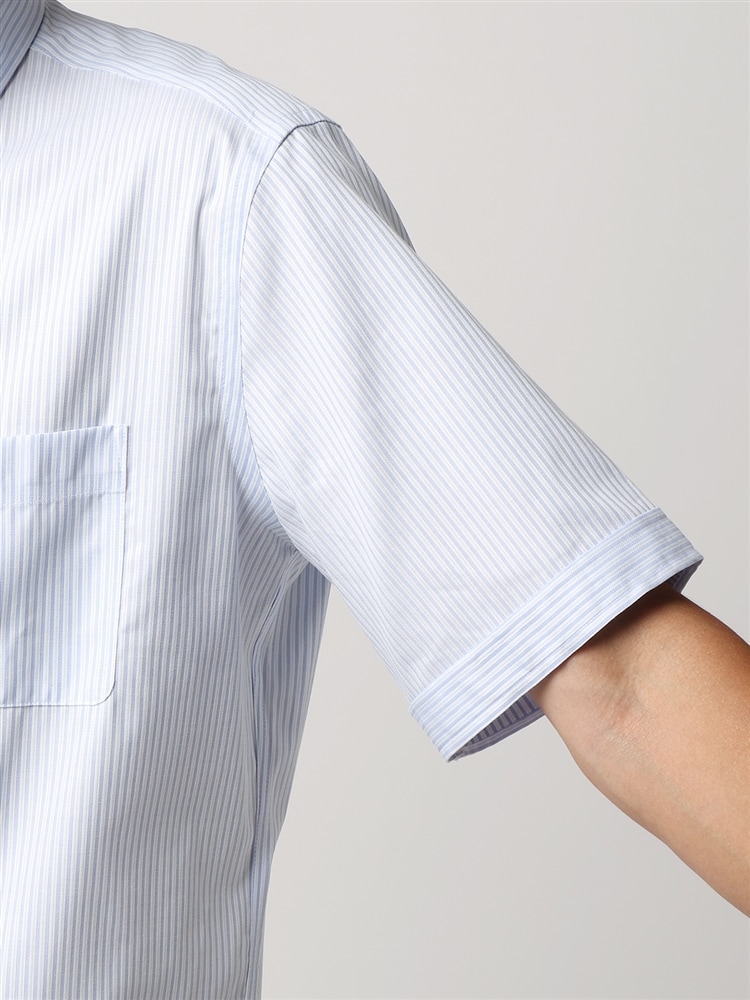 ワイシャツ／半袖／形態安定／ボタンダウンカラー／ストライプ／FIT／ドレスシャツ5 ドレスシャツ ブルー