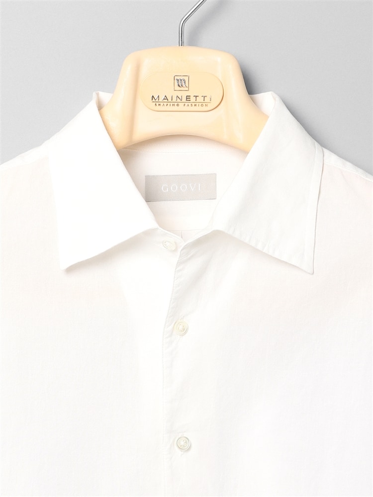 GOOVI／ワンピースカラーシャツ／長袖／和紙×コットンシャンブレーボイル／無地2 ホワイト シャツ