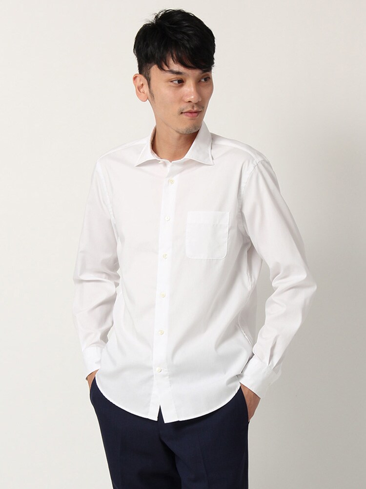ワイドカラーシャツ／ウォッシャブル／コットンオックス／blazer's bank.com1 ホワイト シャツ