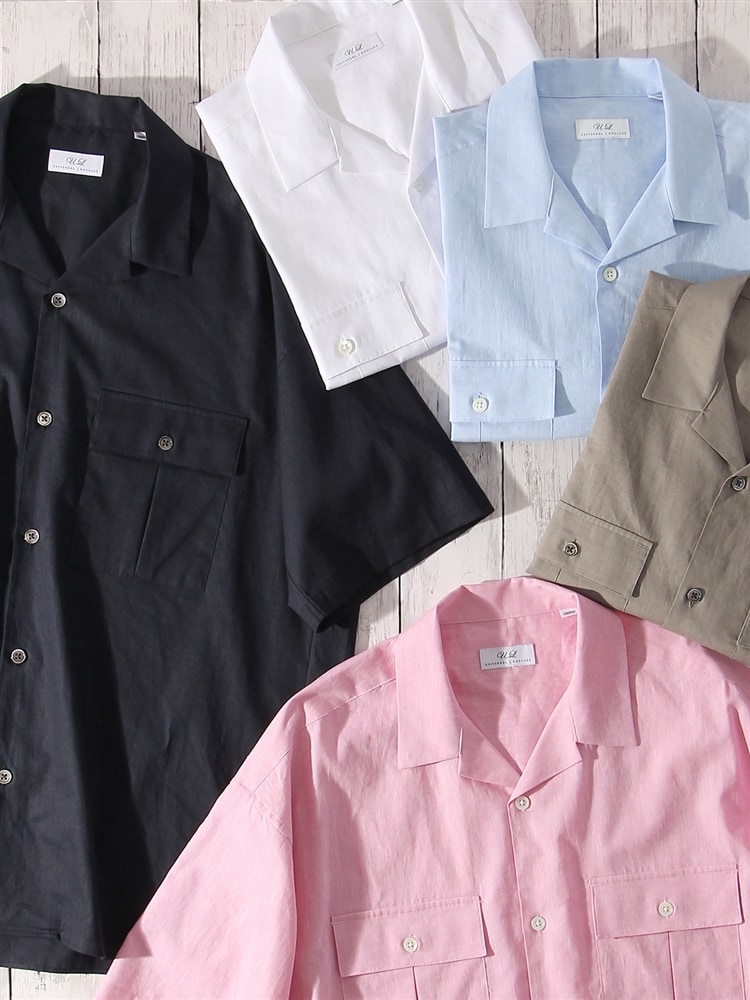 オープンカラーシャツ／半袖／ウォッシャブル／コットンリネン／シャンブレー／無地8 半袖 シャツ