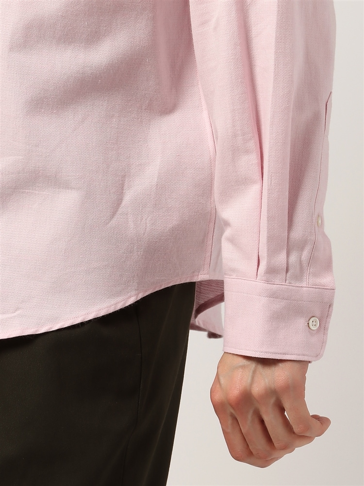 ワイドカラーシャツ／長袖／ハンドウォッシュ／コットンリネン／ドビー織7 ピンク 長袖