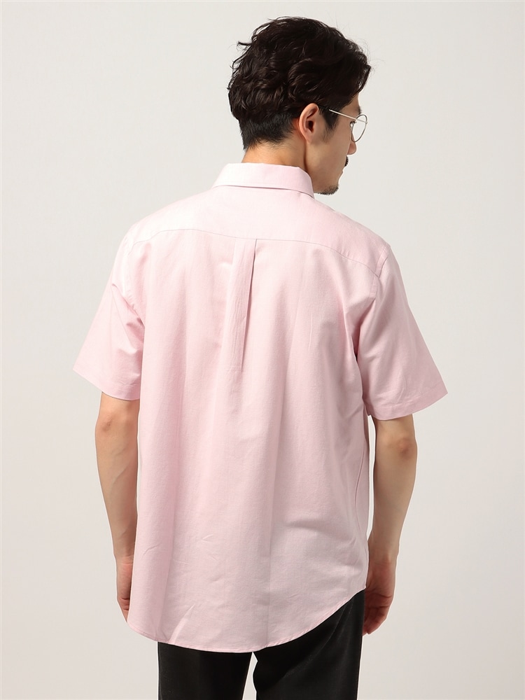 ワンピースカラーシャツ／半袖／ハンドウォッシュ／コットンリネン／ドビー織5 ピンク トップス