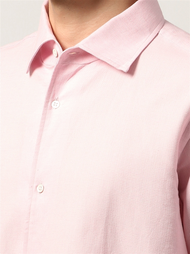 ワンピースカラーシャツ／半袖／ハンドウォッシュ／コットンリネン／ドビー織6 ピンク トップス