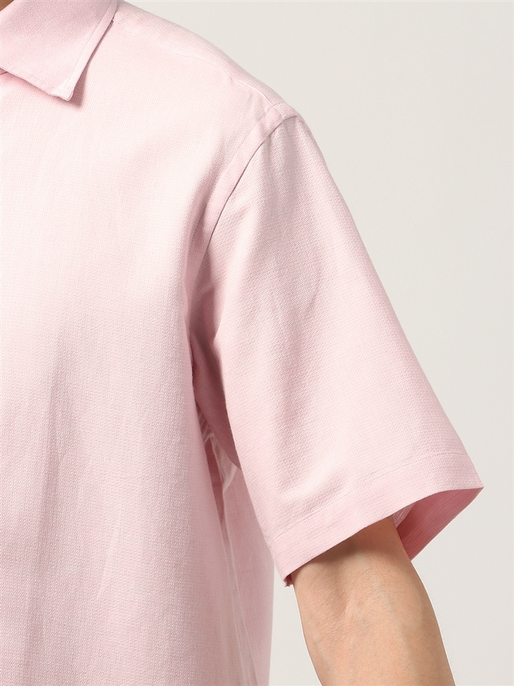 ワンピースカラーシャツ／半袖／ハンドウォッシュ／コットンリネン／ドビー織7 ピンク シャツ