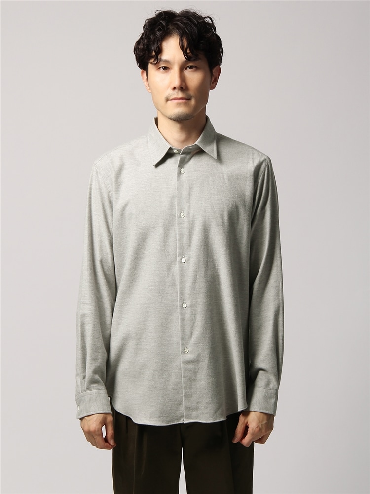 ウォッシャブル／コットンTOP レギュラーカラーフランネルシャツ1 グレー シャツ