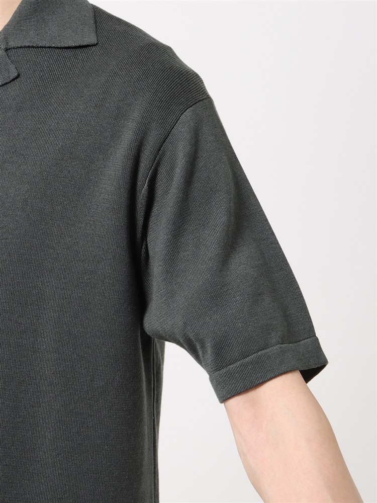 オープンカラーニットシャツ／半袖／ウォッシャブル／コットンアクリルハイゲージ天竺5 薄手 シャツ