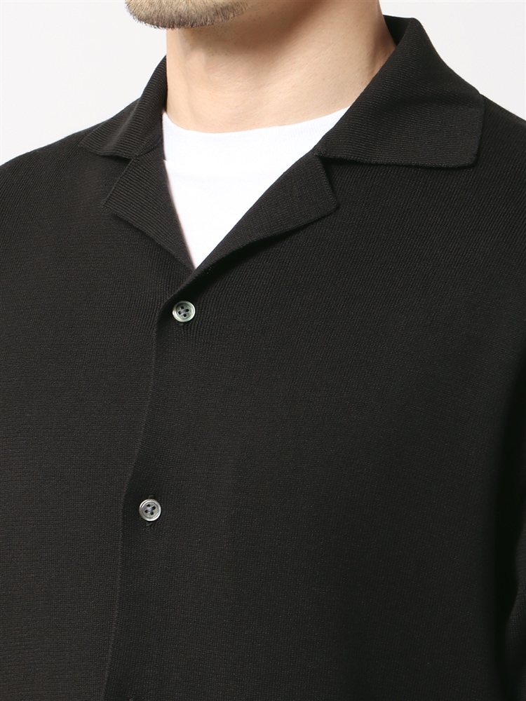 オープンカラーニットシャツ／半袖／ウォッシャブル／コットンアクリルハイゲージ天竺4 ブラック シャツ