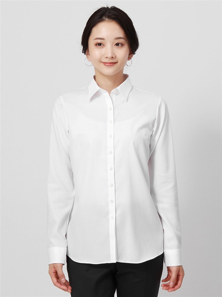 destyle／NON IRON MAX／Blouse レギュラーカラー 織柄4 ホワイト シャツ