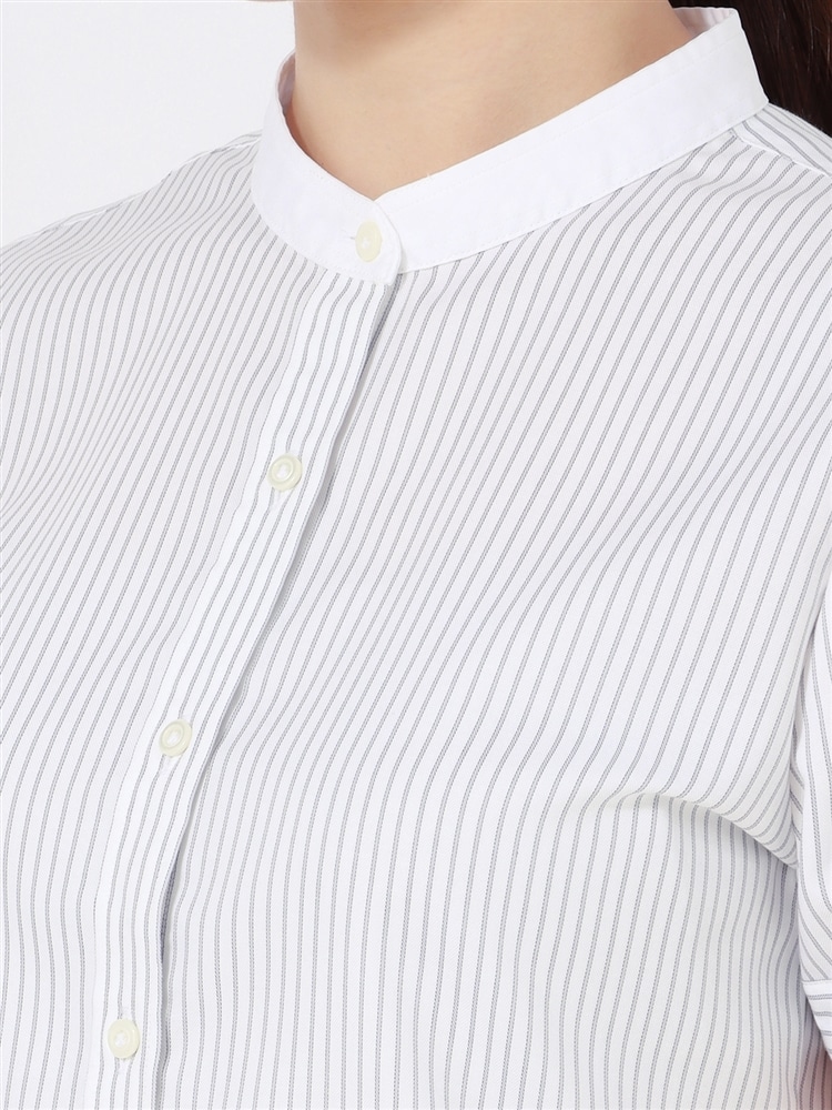 クレリック＆バンドカラーシャツ／半袖／High Quality Blouse／ストライプ4 ホワイト シャツ