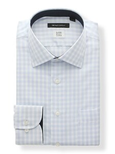 ワイシャツ／長袖／形態安定／ワイドカラー／ギンガムチェック／BASIC／ドレスシャツ