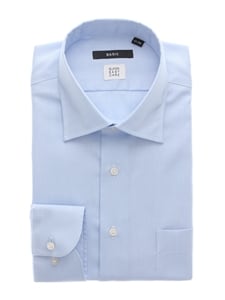 ワイシャツ／長袖／形態安定／COOL MAX／ワイドカラー／織柄／BASIC／ドレスシャツ