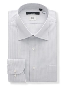 ワイシャツ／長袖／形態安定／RENU／ワイドカラー／ストライプ／BASIC／ドレスシャツ