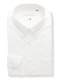 ワイシャツ／長袖／形態安定／COOL MAX／ボタンダウンカラー／無地／FIT／ドレスシャツ