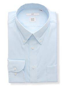 ワイシャツ／長袖／形態安定／COOL MAX／ボタンダウンカラー／無地／FIT／ドレスシャツ