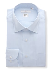 ワイシャツ／長袖／形態安定／ストレッチ／COOL MAX／ワイドカラー／織柄／FIT／ドレスシャツ
