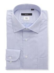 ワイシャツ／長袖／形態安定／再生繊維／ワイドカラー／織柄／BASIC／ドレスシャツ