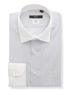 ワイシャツ／長袖／形態安定／クレリック＆ワイドカラー／ストライプ／BASIC／ドレスシャツ