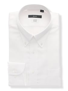 ワイシャツ／長袖／形態安定／ボタンダウンカラー／織柄／BASIC／ドレスシャツ