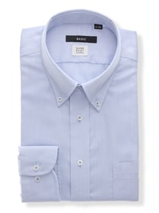 ワイシャツ／長袖／形態安定／再生繊維／ボタンダウンカラー／織柄／BASIC／ドレスシャツ