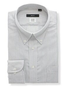 ワイシャツ／長袖／形態安定／再生繊維／ボタンダウンカラー／ストライプ／BASIC／ドレスシャツ