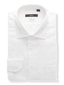 ワイシャツ／長袖／形態安定／ノンアイロンストレッチ／ワイドカラー／織柄／BASIC／ドレスシャツ