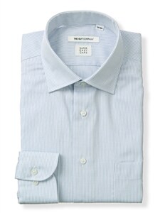 ワイシャツ／長袖／形態安定／再生繊維ワイドカラー／ストライプ／FIT／ドレスシャツ