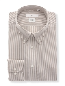 ワイシャツ／長袖／形態安定／再生繊維／ボタンダウンカラー／ストライプ／FIT／ドレスシャツ