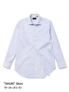 SHUNシャツ／長袖／ノンアイロンストレッチ／ワイドカラー／ストライプ／BASIC／ドレスシャツ