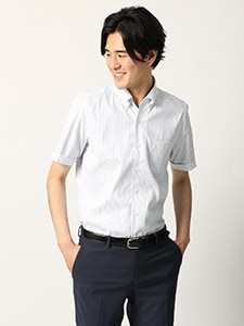 ワイシャツ／半袖／形態安定／COOL MAX／ワンピースカラー／ストライプ／FIT／ドレスシャツ