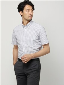 ワイシャツ／半袖／形態安定／COOL MAX／ボタンダウンカラー／ストライプ／ドレスシャツ