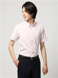 ワイシャツ／半袖／形態安定／3BLOCK／ボタンダウンカラー／織柄／BASIC／ドレスシャツ
