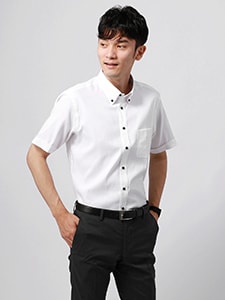ワイシャツ／半袖／形態安定／3BLOCK／ボタンダウンカラー／織柄／BASIC／ドレスシャツ