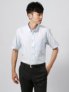 半袖／BASIC／形態安定／3BLOCK SHIRT／ボタンダウンカラー／ドレスシャツ 織柄
