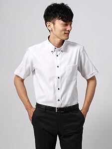 ワイシャツ／半袖／形態安定／3BLOCK／ボタンダウンカラー／ストライプ／FIT／ドレスシャツ