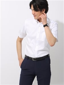 ワイシャツ／半袖／形態安定／COOL MAX／ボタンダウンカラー／織柄／BASIC／ドレスシャツ